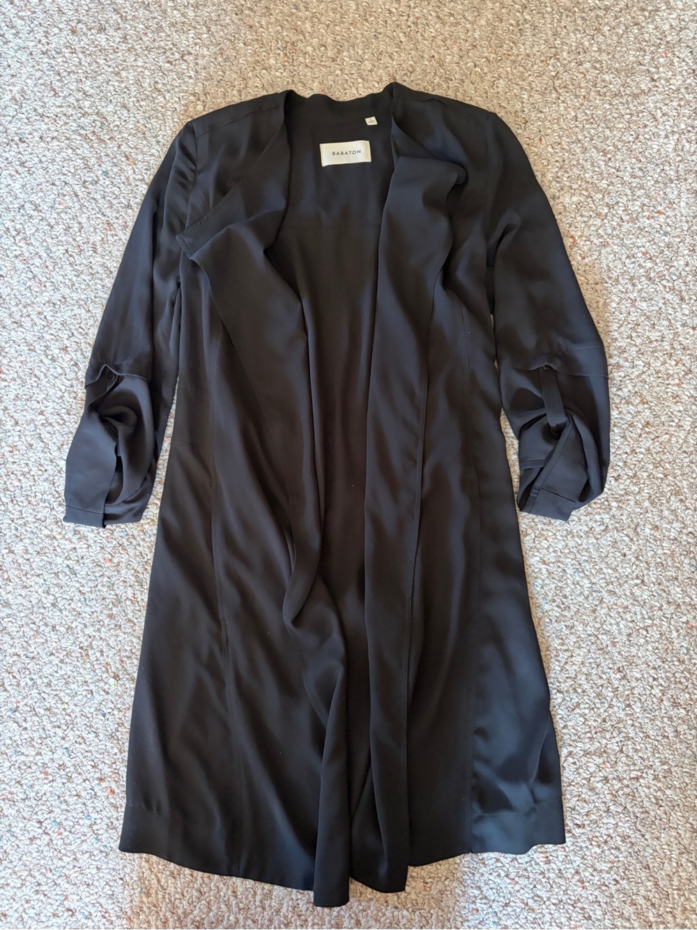 Babaton black open blazer duster cardigan tie waist women’s small lightweight